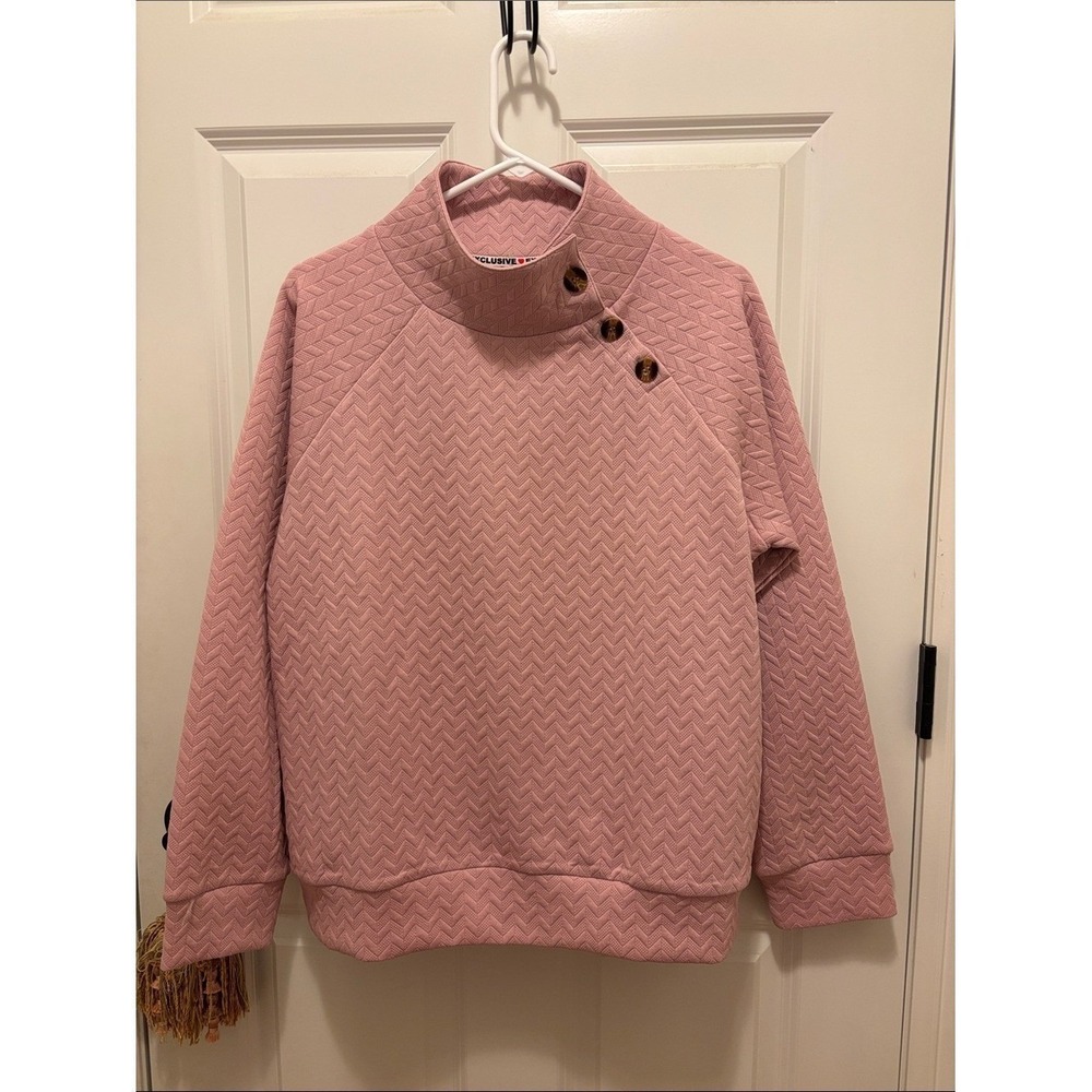 Women's Pink Quilted Button-Neck Pullover Sweater Extra Large XL